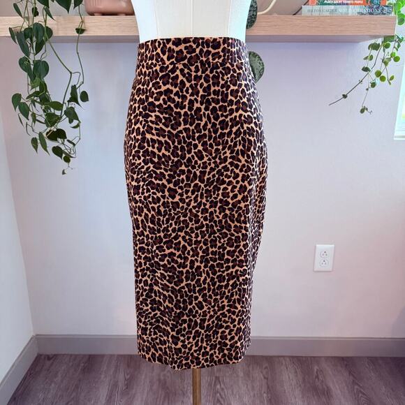J. Crew Leopard Print Pencil Skirt 2 Animal Print High Waist Office Career Fall - Picture 2 of 8